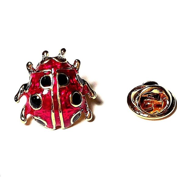 Vintage Ladybug Lapel Pin Tie Hat Tac Gold Plated Insect Red Black Enamel Bug - Picture 3 of 5